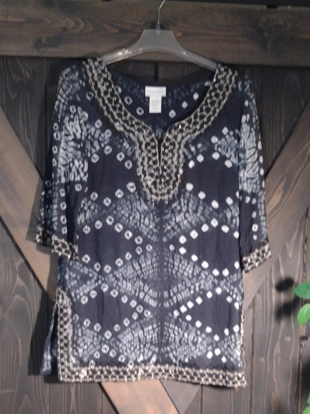 Soft Surroundings Navy and White Beaded Tunic